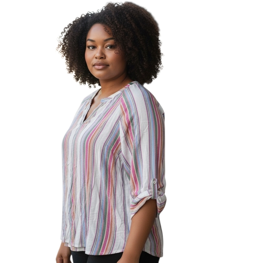 Chico's Vibrant Striped Blouse Size 2 USA Size Large